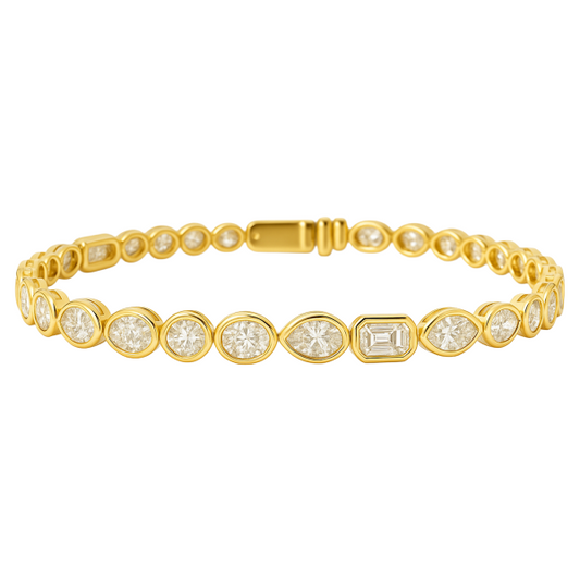 Mixed Shape Diamond Bezel Tennis Bracelet in Yellow Gold