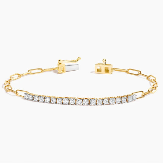 Paperclip Diamond Tennis Bracelet in 14kt Yellow Gold