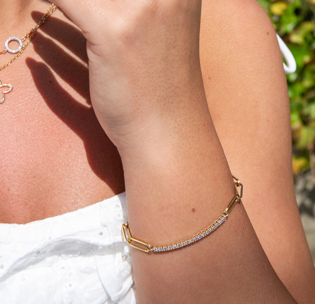 Paperclip Diamond Tennis Bracelet in 14kt Yellow Gold