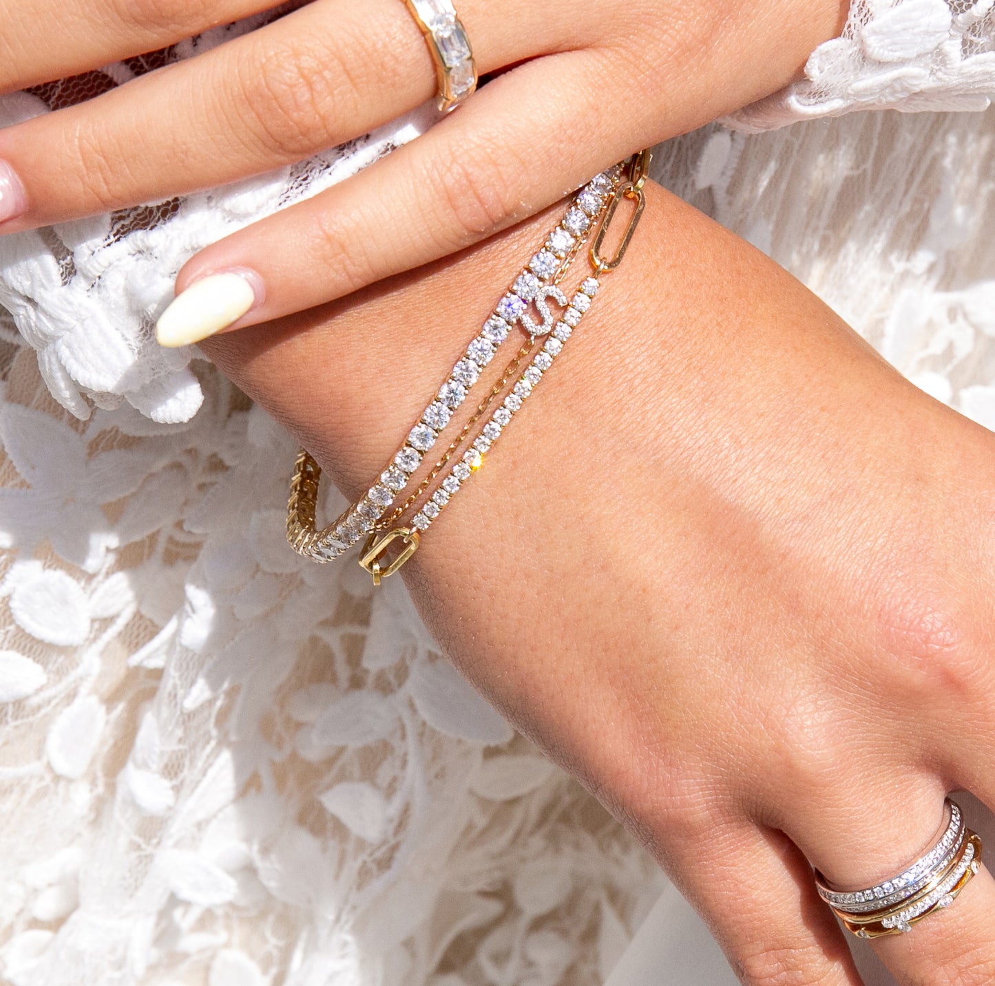 Paperclip Diamond Tennis Bracelet in 14kt Yellow Gold