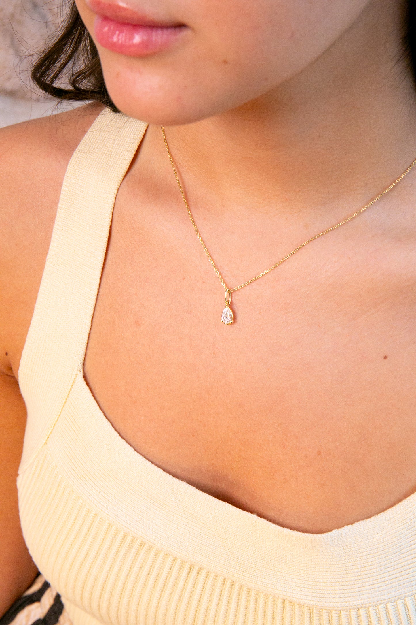 Demi Bezel Pear Diamond Pendant in Yellow Gold