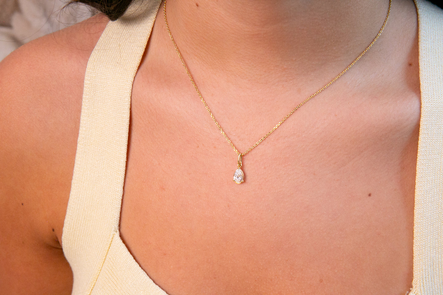 Demi Bezel Pear Diamond Pendant in Yellow Gold