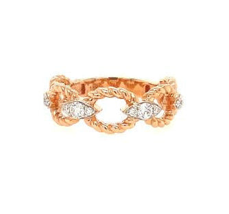 Diamond and Rope Link Ring in 18kt Solid Rose Gold