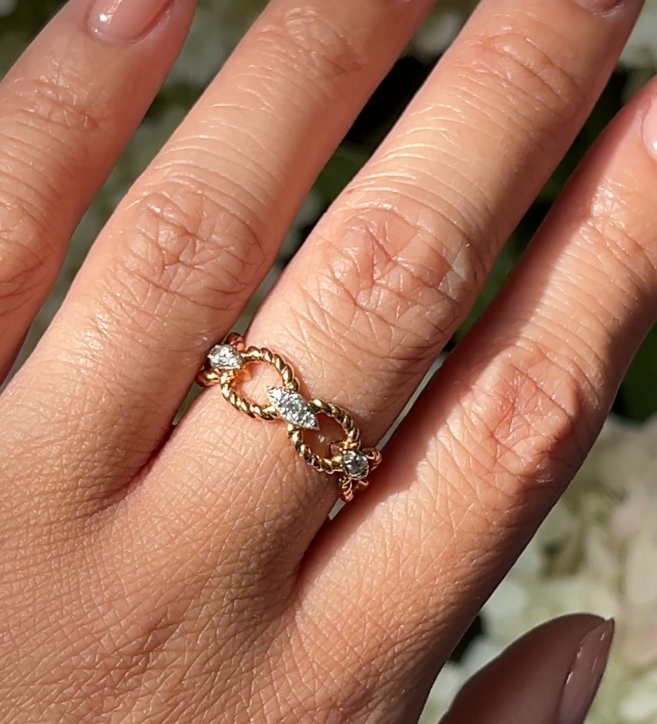 Diamond and Rope Link Ring in 18kt Solid Rose Gold