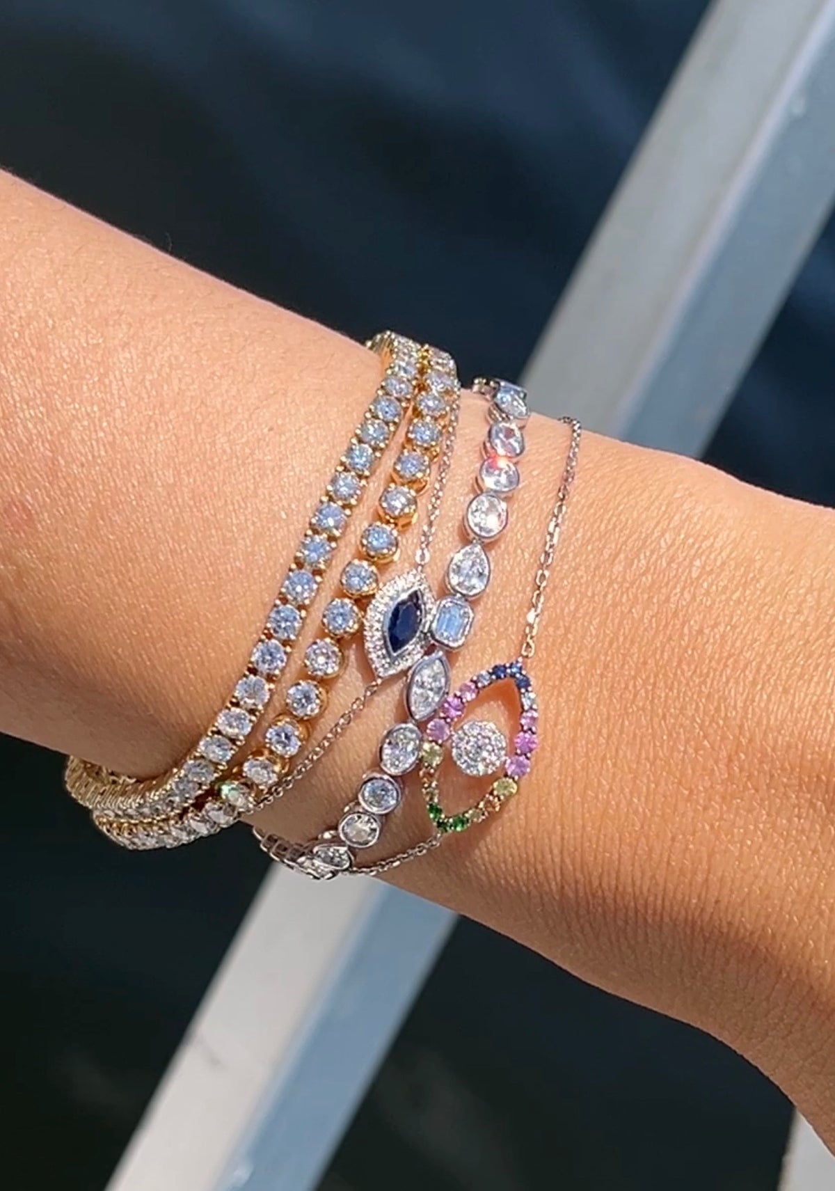 Evil Eye Rainbow Sapphire and Diamond Bracelet