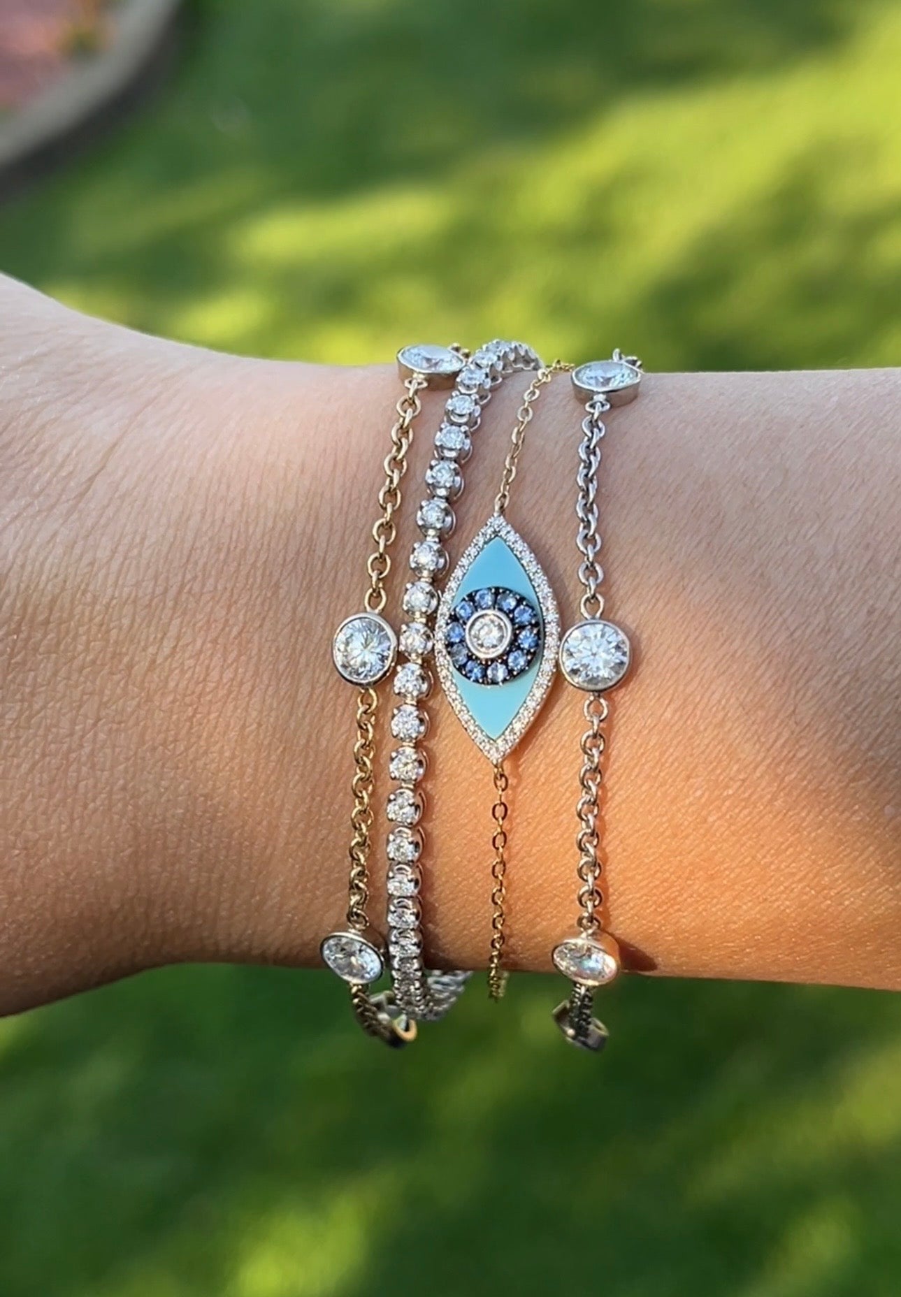 Evil Eye Enamel Diamond and Sapphire Bracelet