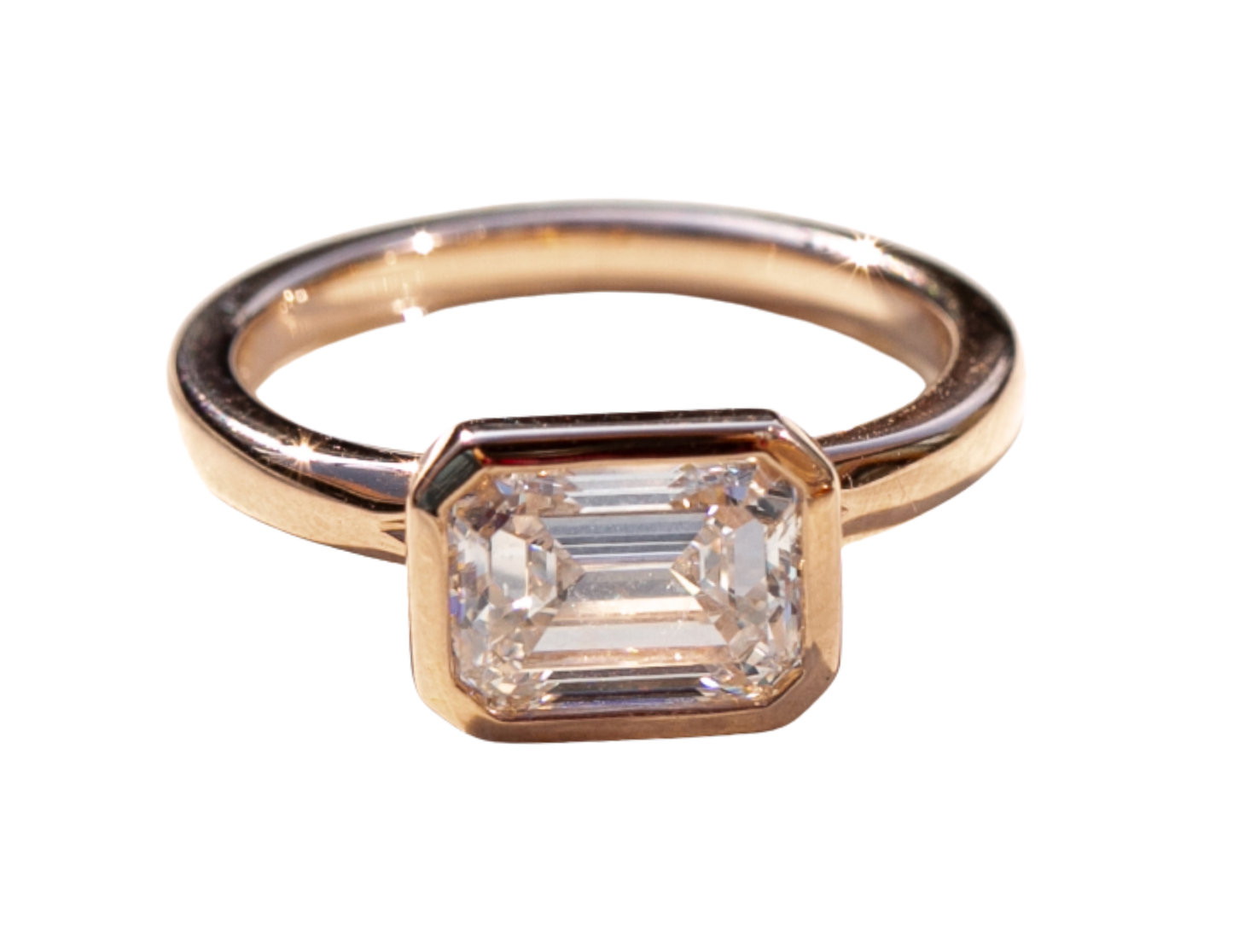 Custom Emerald Cut Diamond Bezel Engagement Ring
