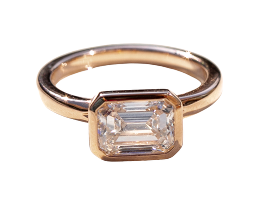 Custom Emerald Cut Diamond Bezel Engagement Ring